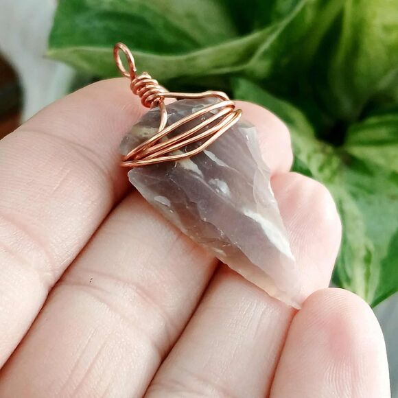 Agate Arrowhead Gemstone Pendant, Crystal Copper Jewelry, 2" - Picture 1 of 3
